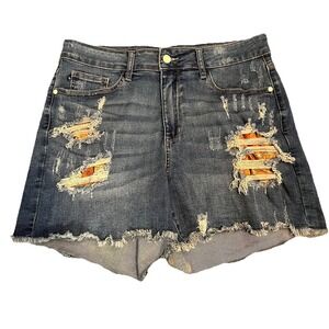 Judy Blue Shorts Women's 1XL Distressed Retro Floral Lined High Rise Cut Off
